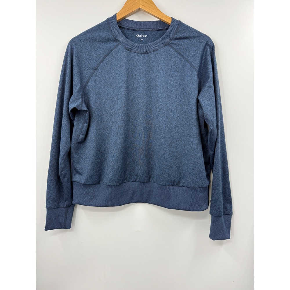 Quince Womens XS Heather Navy Blue Performance Raglan Sleeve Crew Sweatshirt